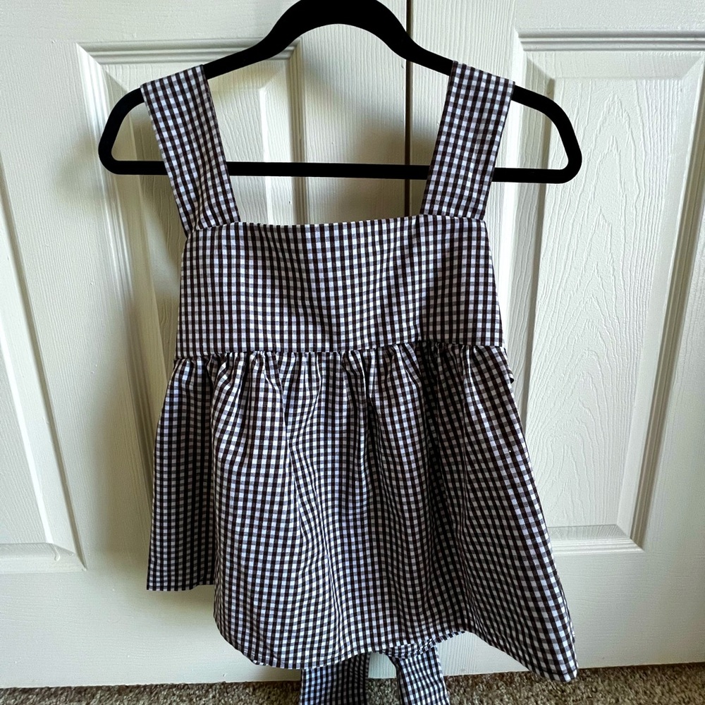 Brown and White Gingham Sleeveless Tie Top